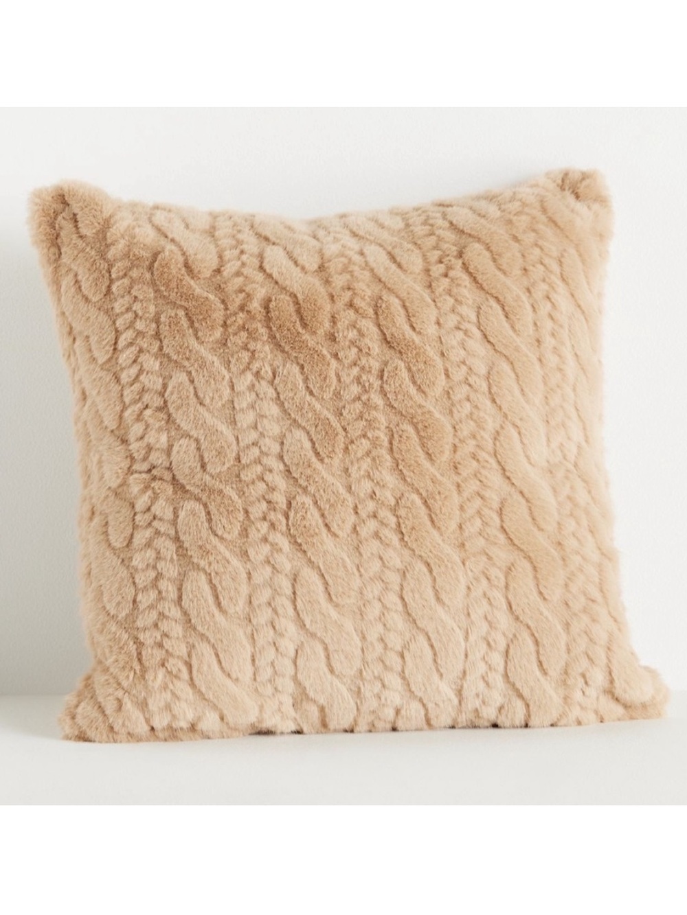 NWT Anthropologie Faux-Fur Cable Knit Throw Pillow 18x18 Brown
